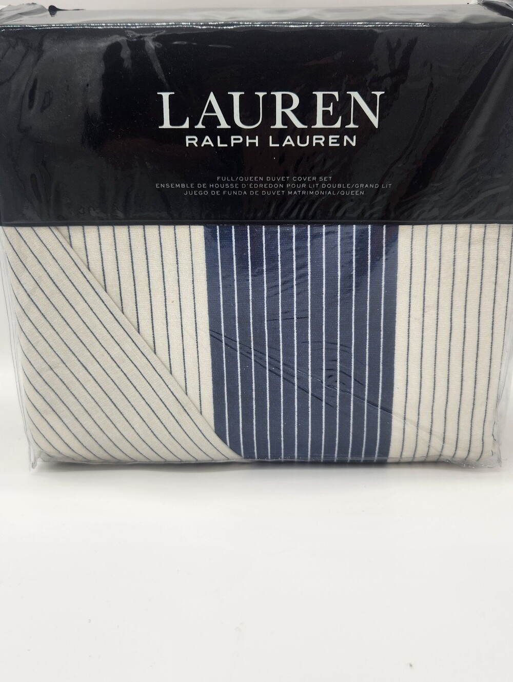 Lauren Ralph Lauren Casey Stripe Full/Queen Duvet Cover Set Navy Cream NEW